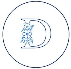 the letter d is decorated with grapes and leaves in blue ink on a white background