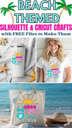 the beach themed silhouette and cricut crafts with free files to make them easy