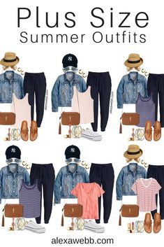 Plus Size Summer Outfit Ideas and Mini-Capsule with Navy Linen Joggers - Alexa Webb Linen Joggers Outfit Summer, Plus Size Preppy Outfits Summer, Navy Joggers Outfit Casual, Curvy Outfit Ideas Summer, Navy Joggers Outfit Work, Casual Outfits Plus Size Summer, Navy Summer Outfit, Flattering Outfits For Plus Size Summer, Joggers Outfit Summer