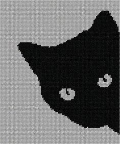 a black cat's head is shown in the middle of a cross stitch pattern