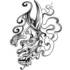 a black and white drawing of a mask