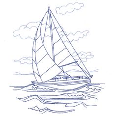 a drawing of a sailboat in the ocean