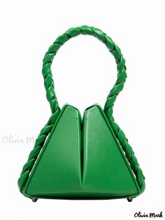 Olivia Mark - Artistic Braided Straps Tote Bag Green Rectangular Bucket Bag For Evening, Artistic Green Tote Shoulder Bag, Green Rectangular Evening Bucket Bag, Artistic Green Tote Bag, Green Pouch Bucket Bag For Spring, Green Square Bucket Bag With Removable Pouch, Green Handheld Bags With Braided Handles, Green Shoulder Bag With Handles For Spring, Green Evening Bag With Braided Handles