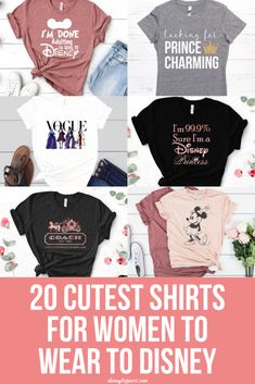 20 Cutest Shirts For Women To Wear To Disney World | 20 Cute Disney Shirts For Women You'll Love | feminine Disney shirts | Disney packing tips for women | what to wear at Disney for women | Cute disney outfits | pretty outfits for Disney | feminine Disney outfits | tips for packing for Disney | what to wear for Disney #disney #disneygirl #disneyshirt Cute Disney Shirts For Women, Packing For Disney, Outfits For Disney, Wear To Disney World, Disney Shirts For Women, Disney Mom Shirt, Disney Packing, Cute Disney Shirts, Disney Outfits Women