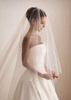 a woman wearing a wedding dress and veil