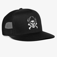 Trucker Hat, 47% Cotton/28% Nylon/25% Polyester | Brand: Yupoong Skull Trucker Hat, Pirate Skull, Skull And Crossbones, Funny T, Vintage Tees, Funny Shirts, Funny Tshirts, Trucker Hat, Hats