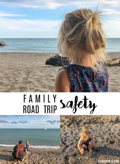 the family road trip safety sign is shown in three different pictures, including two children and one adult