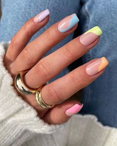 Nails And Rings, Milky Nails, May Nails, Spring Acrylic Nails, Acrylic Nails Coffin Short, Short Acrylic Nails Designs, Pastel Nails, Minimalist Nails