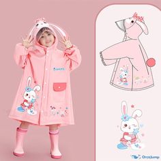 OrcaJump - Kids Waterproof Raincoat with Unicorn, Dinosaur, and Rabbit Designs - Available in 4 Sizes Kawaii Raincoat, Kids Raincoats, Girls Raincoat, Design