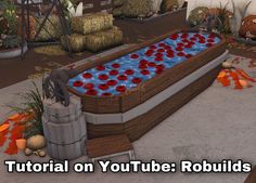 an inflatable hot tub with red flowers on it and text overlaying the image