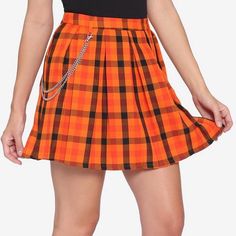 New With Tags But Does Not Come With Belt Chain! Perfect For Halloween Season. Orange You Glad We Released This Skirt In Time For Halloween? Time For A Pumpkin Patch And A Hay Ride In This Adorable Orange Pleated Plaid Skirt, Featuring Removable Chain, Belt Loops And Side Zipper Closure. 65% Polyester; 35% Rayon Non-Stretch Material Wash Cold; Dry Low 17" Long Imported Listed In Junior Sizes