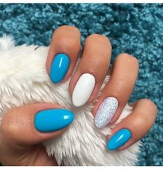 Bright Nails Inspiration, Aqua Nails Design Ideas Almond, Turquoise Colored Nails, Bright Blue Nail Designs, Blue Dipped Nails, Bright Blue Nails With Design, Aqua Nails Design Ideas, Blue Dip Nails, Green And Blue Nails