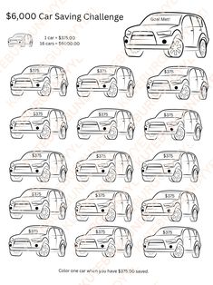 the car savings chart for $ 6, 000 cars is shown in black and white