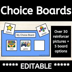 the choice board for children to use with their own pictures and other things in this game