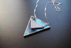 Triangle sharp stained glass coulomb, clear iridescent rainbow glass color, geometric pendant, uniqu Triangle Shaped White Jewelry For Gifts, White Triangle Jewelry Gift, White Triangle Jewelry For Gift, Necklace Transparent, Geometric Accessories, Stained Glass Pendant, Valentine Gifts Jewelry, Stained Glass Earrings, Elven Jewelry