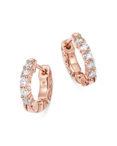 Bloomingdale's Diamond Huggie Hoop Earrings in 14K Rose Gold, 0.50 ct. t.w. - 100% Exclusive Rose Gold Brilliant Cut Huggie Earrings For Anniversary, Rose Gold Single Cut Diamond Huggie Earrings For Anniversary, Rose Gold Huggie Earrings With Brilliant Cut, Rose Gold Brilliant Cut Huggie Earrings, Rose Gold Round Diamond Cut Huggie Earrings, Formal Rose Gold Huggie Earrings With Prong Setting, Fine Jewelry Rose Gold Huggie Earrings With Diamond Cut, Unique Hoop Earrings, Special Occasion Jewelry