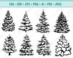 christmas tree silhouettes in black and white with the text svg - dxf eps