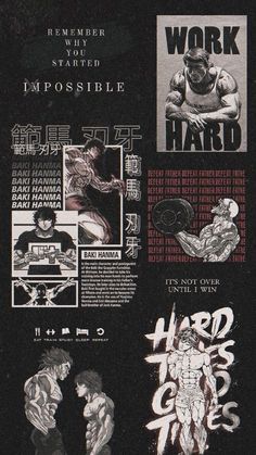 the back cover of work hard, with an image of two men in black and white