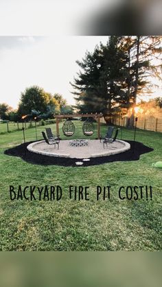 a backyard fire pit with chairs around it and the words backyard fire pit costi