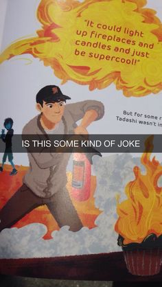 a book with an image of a boy on fire