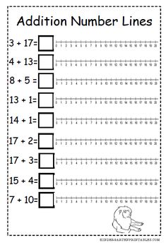 the addition number lines worksheet for numbers 1 - 10 and has an image of a