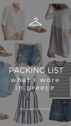 the packing list for what i wore in greece with text overlaying that reads packing list what i wore in greece