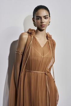 Chic Flowy V-neck Evening Dress, Spring Luxury V-neck Maxi Dress, Chic Georgette Dress For Wedding Guest, Luxury Spring V-neck Evening Dress, Elegant Sheer V-neck Dresses, Chic Silk Chiffon Dress For Party, Chic Chiffon Cocktail Dress With Georgette, Elegant Summer Georgette Midi Dress, Elegant Chiffon Georgette Dress For Wedding Guest