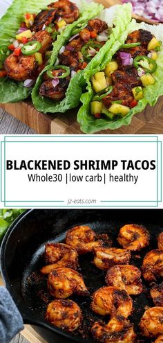 blackened shrimp tacos with lettuce and tomatoes