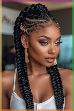 Check out these popular updo hairstyles for mid-length locks. Here are new ways to style your medium length hair without chopping it off. Cornrow Extension Hairstyles, Two Braids Wedding Hair, Braids Wedding Hair Black Women, Braids For Long Hair Black Women, Braids Cornrows Ideas, Wedding Braids Black Women, Spiral Curls For Black Women, Braids With Jewels, Updo Braids For Black Hair