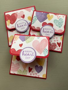 three valentine's day cards with hearts on them