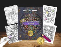 coloring pages with the words motivational art therapy written on them and surrounded by flowers