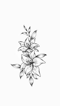 a black and white drawing of flowers