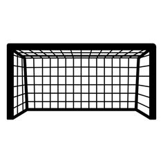 a black and white drawing of a soccer goal with grids on the sides, viewed from behind