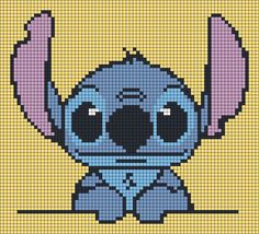 the stitching pattern shows an image of a cartoon character with big eyes and ears