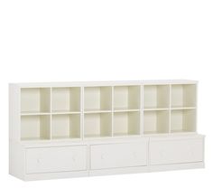 a white bookcase with four drawers and two doors