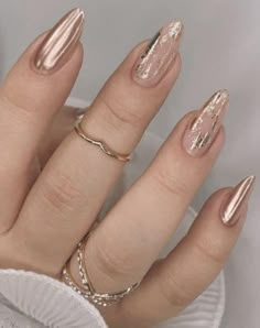 Copper Nails, New Years Eve Nails, Nagellack Trends, Gold Nail, Her Nails, Round Nails, Metallic Nails, Foil Nails