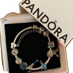 Blue Jewelry With Removable Charms For Gift, Blue Jewelry With Removable Charms As A Gift, Personalized Blue Bracelets, Personalized Blue Sterling Silver Bracelets, Personalized Disney Silver Jewelry, Personalized Themed Blue Jewelry, Silver Disney Bracelet As Gift, Silver Disney Bracelet For Gift, Disney Silver Bracelet Gift