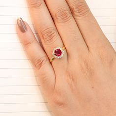 Natural red Rose ruby ring for her , women ring, Statement ring, Purpose ring, Promise ring, Handmade ring, Handmade jewelry, Gift for her. *Other Similar Jewelry Available Here* https://www.etsy.com/shop/AreebaJewelry Details:- Gemstone - Red Rose Ruby  Stone Color Available - Natural Red Stone Setting - Prong Quality - AAA Grade Stone Size - 5 MM Rize Size - 5 US TO 9 US Available Type - 100% Natural Opal Shipping service - Free worldwide shipping service About AreebaJewelry:- AreebaJewelry takes great pride in the design and craftsmanship of our fine jewelry pieces. We use only the finest materials and the highest manufacturing standards. We strive to make sure every jewelry piece we design is perfect. ♥️ More Matching collections are available to purchase HERE: - https://www.etsy.com/s Yellow Gold Ruby Rings With Halo Design, Lab-created Ruby Gemstone Ring For Promise, Ethical Ruby Open Ring For Promise, Yellow Gold Ruby Halo Ring For Promise, Ruby Halo Ring For Promise Occasion, Ruby Promise Ring Birthstone, Ruby Halo Promise Ring, Ruby Rings For Gifts, Fine Jewelry Style, Ruby Rings Fine Jewelry As Gift