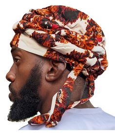 Lion Head African pre-tied Turban for Men     Colors include Off-white, brown, orange     Cotton African Print     This is a pre-tied turban that is worn like a hat     It can be worn with western or traditional clothing     Made in Nigeria     Perfect for those who would like to wear a turban without the trouble of tying it.     One size fits most, fits up to Size 8 1/4 (26 inch circumference) Men Headwrap, Turban With Locs Men, Men In Turbans, Men’s Head Wrap, Turban For Men, Velvet Durags Men, Adjustable Brown Bohemian Turban, Accessories Man, African Dashiki