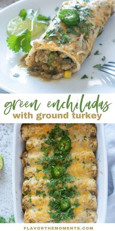 green enchiladas with ground turkey and cilantro are an easy weeknight appetizer