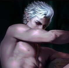 an image of a man with white hair and no shirt