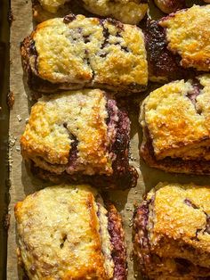 blueberry scones on a baking sheet ready to be cut into squares or muffins