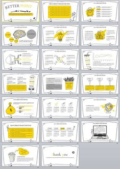 the powerpoint presentation is shown in yellow and white, as well as an info sheet