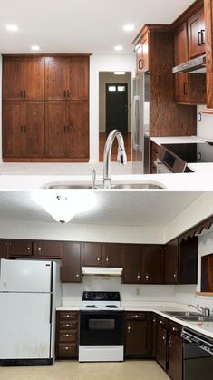 before and after pictures of a kitchen remodel