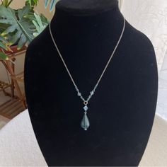 Size : 18” Good Condition , Details See Pictures And Sold As Is Elegant Blue Crystal Necklace With Clavicle Chain, Blue Sterling Silver Teardrop Pendant Necklace, Blue Teardrop Pendant Necklace In Sterling Silver, Elegant Turquoise Crystal Necklaces For Jewelry Making, Elegant Blue Crystal Necklaces With Adjustable Chain, Elegant Blue Crystal Necklace With Adjustable Chain, Formal Blue Drop Necklace, Elegant Turquoise Teardrop Pendant Drop Necklace, Elegant Blue Pendant Crystal Necklaces