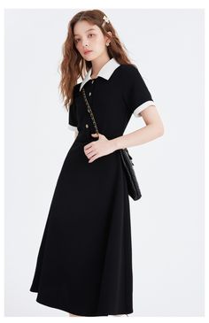 A casual polo dress with a distinctive contrast between black and white. The golden buttons decorated on the chest make it stand out. The waist is high, giving you a beautiful silhouette. A casual item that adds a touch of elegance. 
 
 
 
 
 
 
 
 
 
 
 
 
 
 
 
 
 
 
 
 
 
 
 
 
 
 
 
 
 
 
 
 
 
 
 
 
 
 
 
 
 
 
 
 
 
 
 
 
 
 
 
 
 
 
 
 
 
 
 
 
 
 
 
 
 
 
 
 
 
 
 
 
 
 
 
 
 
 
 
 
 
 
 ＜Size＞ 
 
 S size 
 
 
 Length: 120cm 
 Bust: 84cm 
 Waist: 68cm 
 Sleeve length: 25cm 
 
 M size Classic Collared Polo Dress For Work, Classic Polo Dress With Collared Neckline For Workwear, Elegant Black Dress With Contrast Trim, Elegant Black Dresses With Contrast Trim, Black Collared Dress With Placket, Classic Collared Dress For Office Wear, Classic Knee-length Polo Dress For Work, Chic Midi Dress With Collared Neckline And Button Closure, Classic Black Dress With Collar