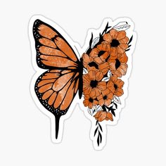 an orange butterfly with flowers sticker