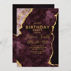 an elegant purple and gold birthday party card