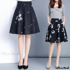 Olivia Mark - Printed High Waist Midi Skirt with A-line Flared Hem and Floral Design Mid Skirt, High Waisted Maxi Skirt, Flowy Design, Skirts Midi High Waisted, Floral Maxi Skirt, Printed Maxi Skirts, Printed Midi Skirt, Mid Length Skirts, Slim Dresses