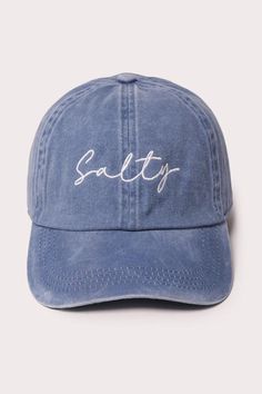 If you're looking for a casual and cool accessory, you might want to try a SALTY script stone washed baseball cap. This type of cap has a faded and worn look that gives it some character and charm. You can pair it with jeans, t-shirts, or even a leather jacket for a laid-back style. A salty stone washed baseball cap is a great way to spice up your outfit and show off your personality. Salty Script Embroidered 100% Cotton One size fits most Trendy Washed Baseball Cap, Trendy Snapback Soft-washed Baseball Cap, Trendy Washed Snapback Hat, Trendy Soft-washed Snapback Baseball Cap, Trendy Washed Baseball Cap For Summer, Washed Cotton Baseball Cap With Curved Bill, Washed Cotton Baseball Cap, Trendy Soft-washed Snapback Hat, Trendy Washed Baseball Cap With Curved Bill